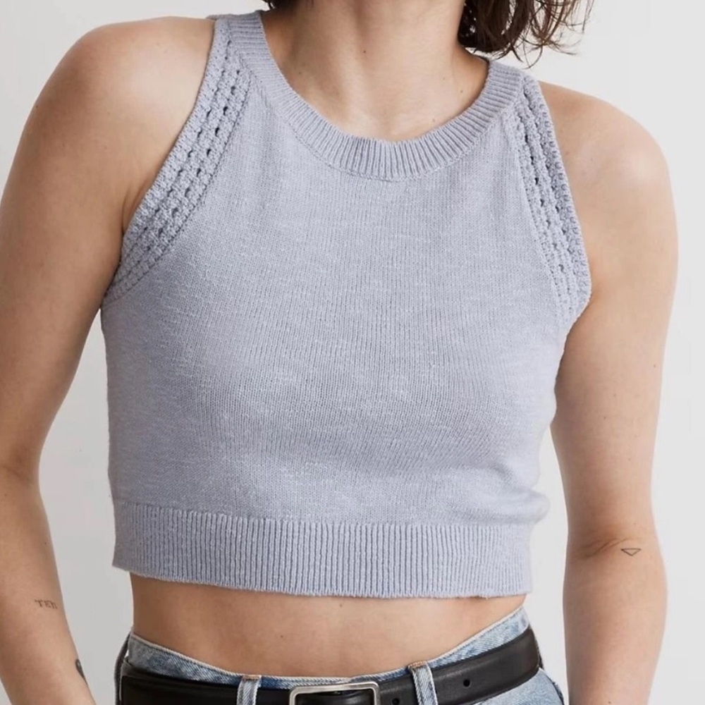 Madewell Women’s Crochet Trim Crop Sweater Tank Swank Top Size M Distant Lilac